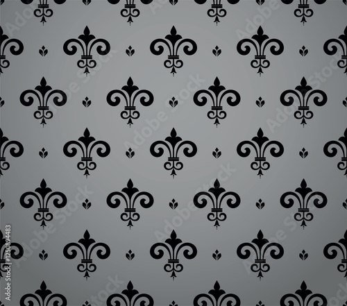 Wallpaper in the style of Baroque. Gray and black floral ornament. Seamless vector background. Graphic pattern for fabric, wallpaper, packaging. Ornate Damask flower illustration