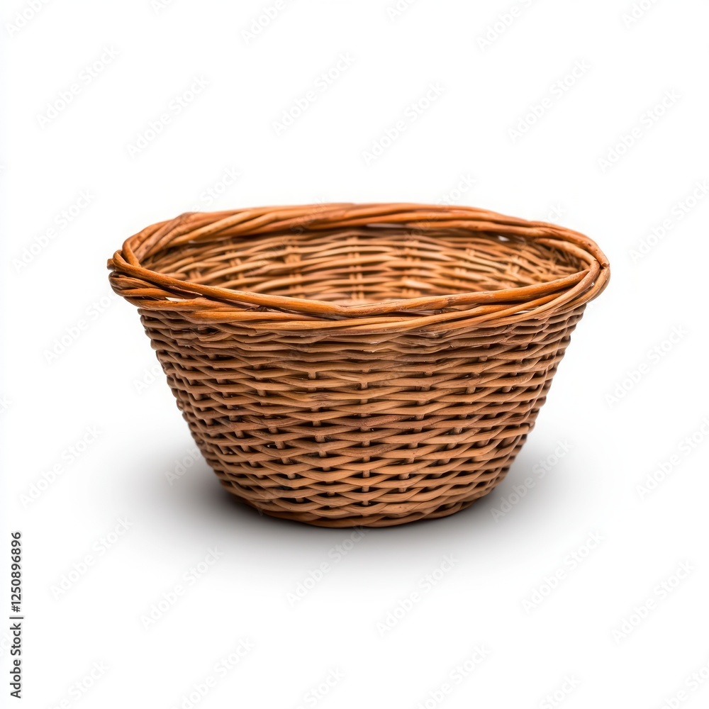 Woven wicker basket on a plain background showcasing intricate craftsmanship and natural textures for decorative use Woven wicker basket on a plain background showcasing intricate craftsmanship and natural textures for decorative use