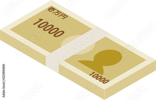 シンプルな100万円の札束を左上向きに描いたアイソメトリックイラスト