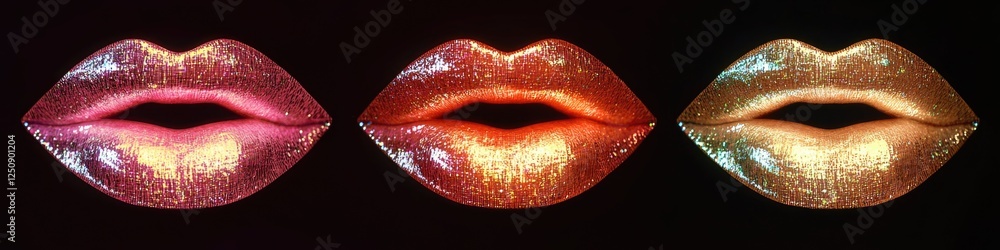 A close-up shot of three distinct lip colors against a black background A close-up shot of three distinct lip colors against a black background