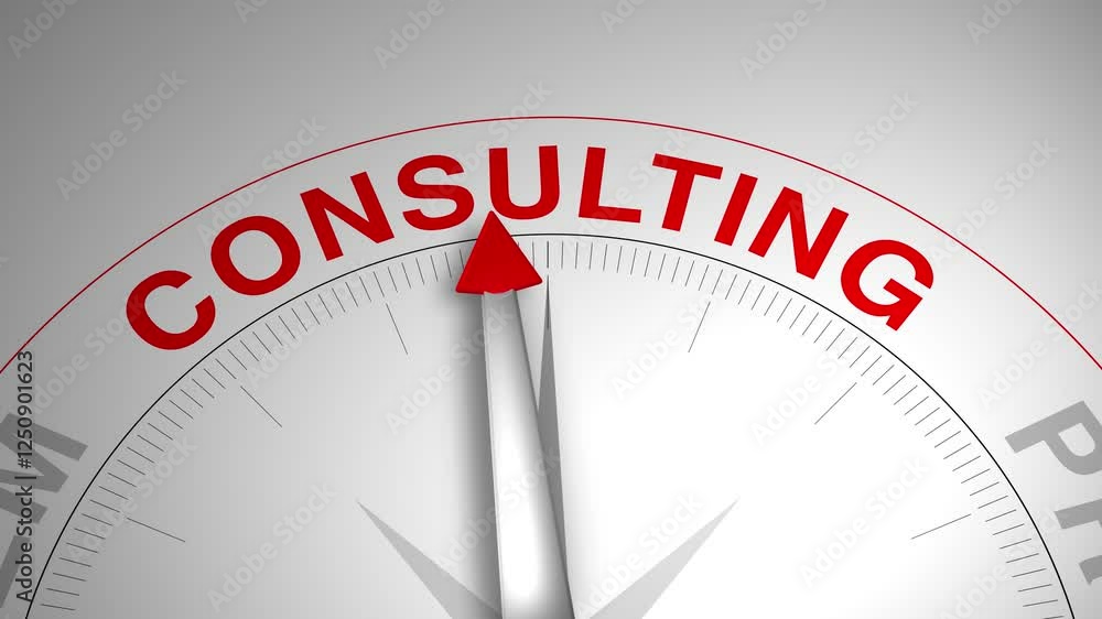 Consulting text or word with a gauge arrow on a compass, representing guidance and direction on a clean white background. Ideal for business, coaching, consulting, and self-improvement concept Consulting text or word with a gauge arrow on a compass, representing guidance and direction on a clean white background. Ideal for business, coaching, consulting, and self-improvement concept