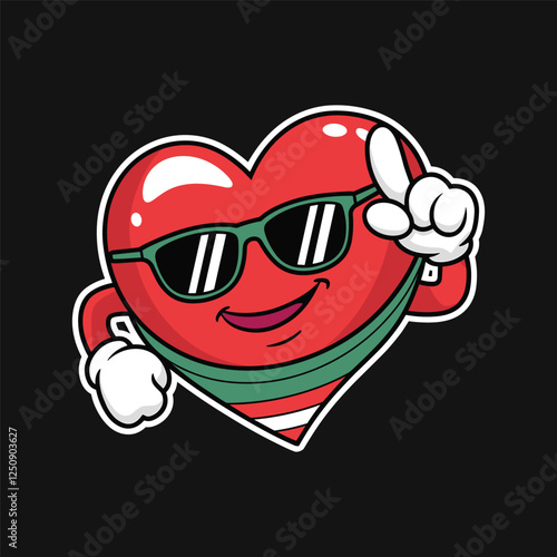 A vector illustration of a playful heart character with a sly smile and sunglasses. valentine day illustration
