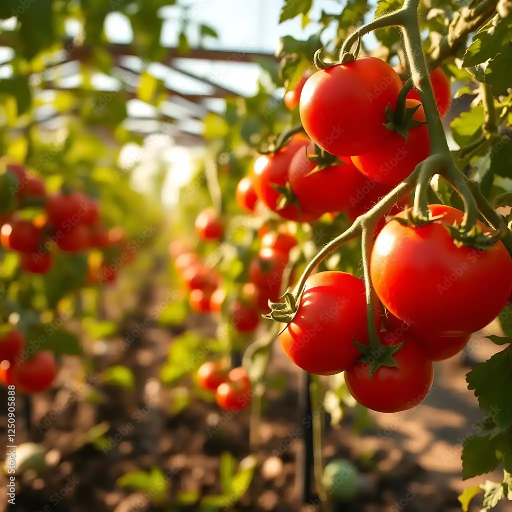 Ripe Red Tomatoes Growing in a Greenhouse Ripe Red Tomatoes Growing in a Greenhouse