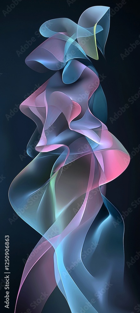 Naklejka premium Elegant and dynamic abstract shapes intertwine in a spectrum of vibrant colors, creating a mesmerizing visual effect. The fluid design evokes movement and energy against a dark background