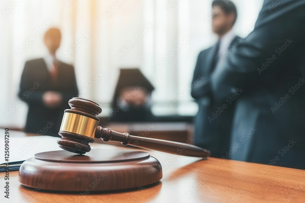 Courtroom debate on corporate matters as the judge's gavel signifies resolution. Generative AI Courtroom debate on corporate matters as the judge's gavel signifies resolution. Generative AI