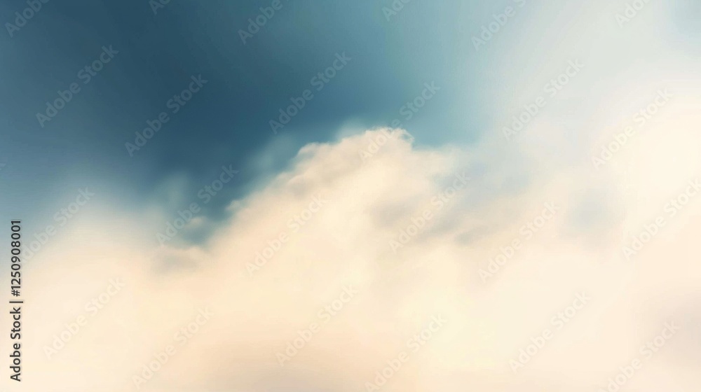 Obraz premium Tranquil cloudscape featuring soft, fluffy clouds blending into a clear blue sky. The gentle light creates a peaceful and calming atmosphere, perfect for themes of serenity and tranquility