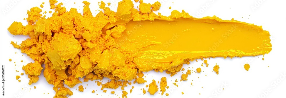 Vibrant Yellow Paint Swatch with Crushed Pigment and Texture Display Vibrant Yellow Paint Swatch with Crushed Pigment and Texture Display