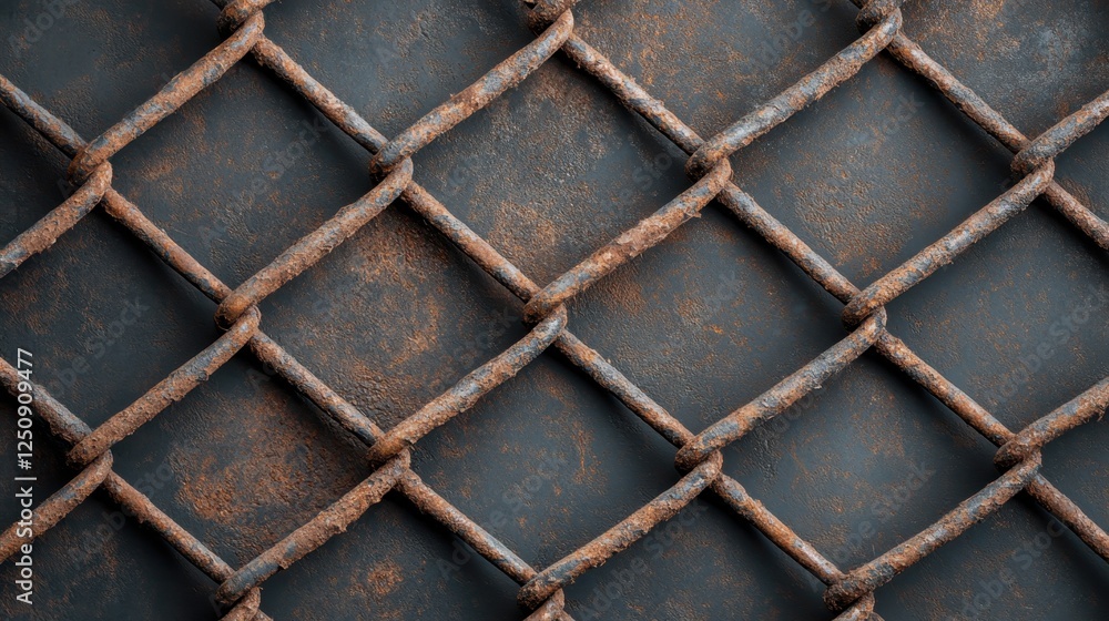 Rusty metal grid pattern with woven wire mesh and industrial texture in close up view Rusty metal grid pattern with woven wire mesh and industrial texture in close up view