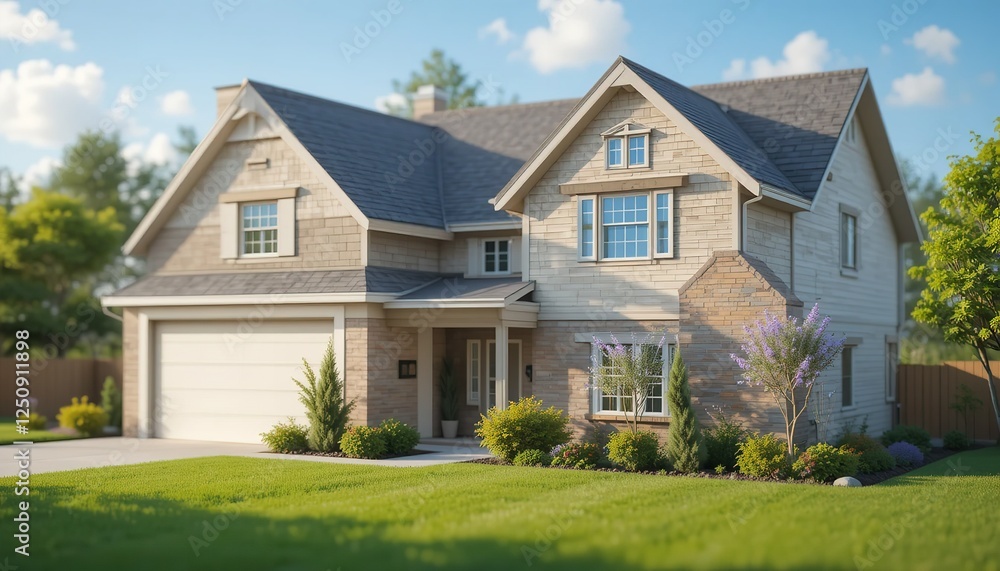 Beautiful Suburban Two Story House Exterior Design Modern Home Real Estate Property Dream Home Luxury Residence Family Home Residential Building Beautiful Suburban Two Story House Exterior Design Modern Home Real Estate Property Dream Home Luxury Residence Family Home Residential Building