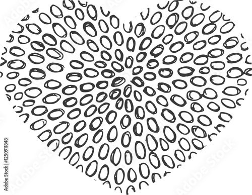 Heart from the side drawn with ink pattern isolated on white background. Symbol of love.