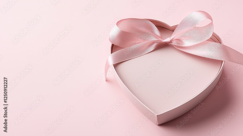 Heart-shaped gift box with pink ribbon on soft pastel background