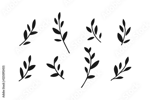 Hand drawn illustration of different leaves. Boho element for your design. Abstract poster with minimalist leaves.