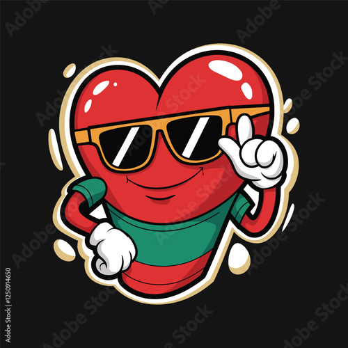 A vector illustration of a playful heart character with a sly smile and sunglasses. valentine day illustration