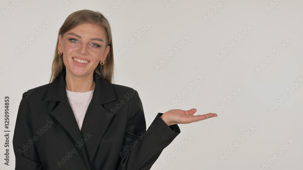 Businesswoman Showing Copyspace on white Background Businesswoman Showing Copyspace on white Background