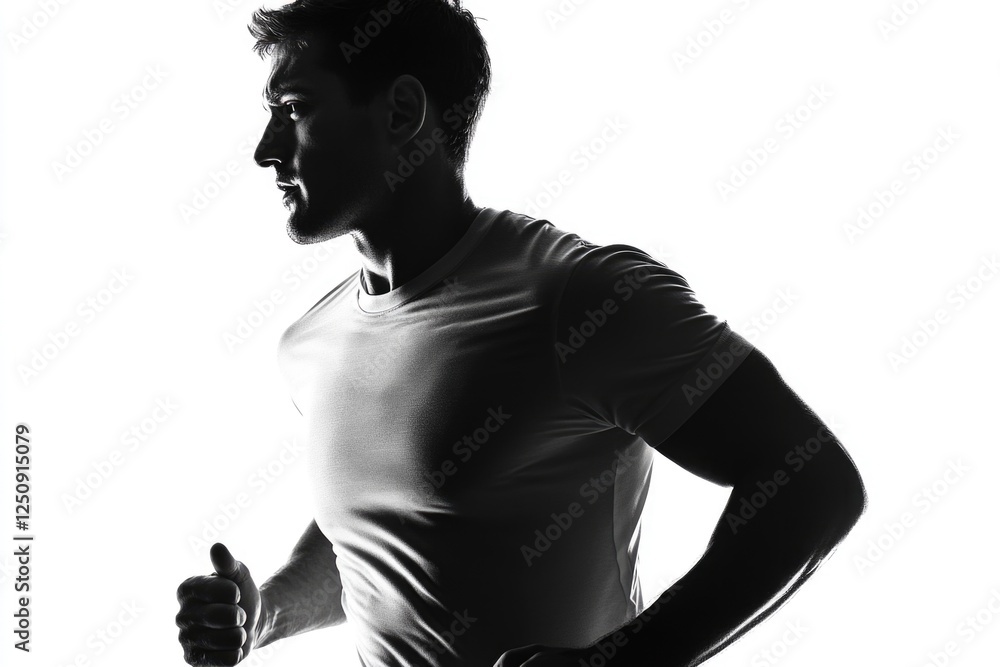 Φωτογραφία A person in a white shirt is running, ideal for sports or fitness-related imager