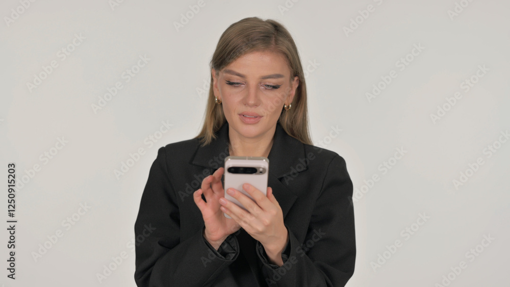 Portrait of Businesswoman using Phone on White Background Portrait of Businesswoman using Phone on White Background