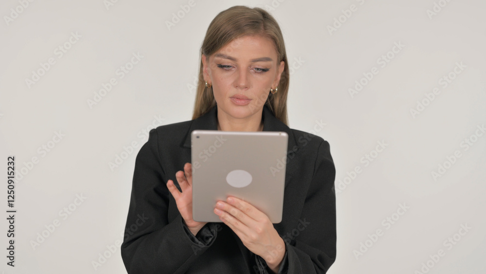 Portrait of Businesswoman Using Digital Tablet on White Background Portrait of Businesswoman Using Digital Tablet on White Background