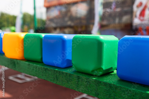 Obraz na płótnie colorful rainbow colored plastic toy bricks w salonie