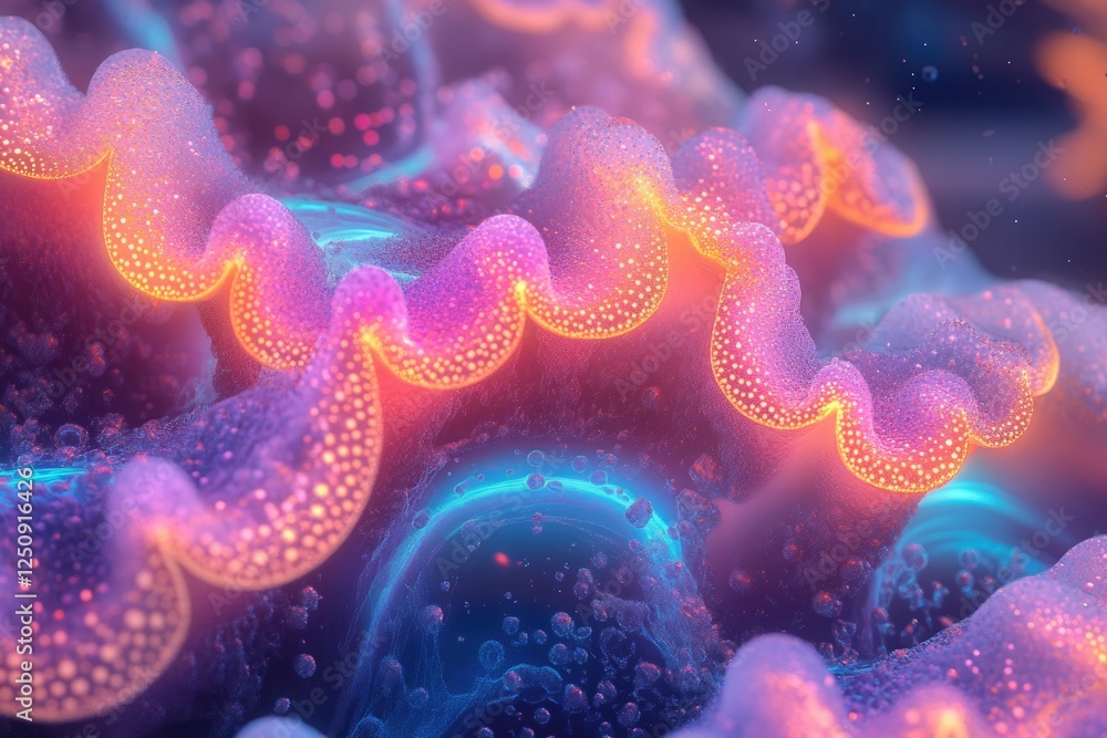 Abstract fractal artwork depicting vibrant, glowing, wave-like forms with a bioluminescent quality. Abstract fractal artwork depicting vibrant, glowing, wave-like forms with a bioluminescent quality.