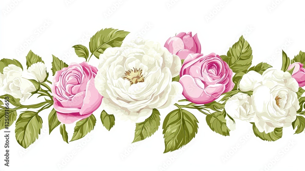 Elegant Floral Arrangement with Pink and White Roses on White Background Elegant Floral Arrangement with Pink and White Roses on White Background