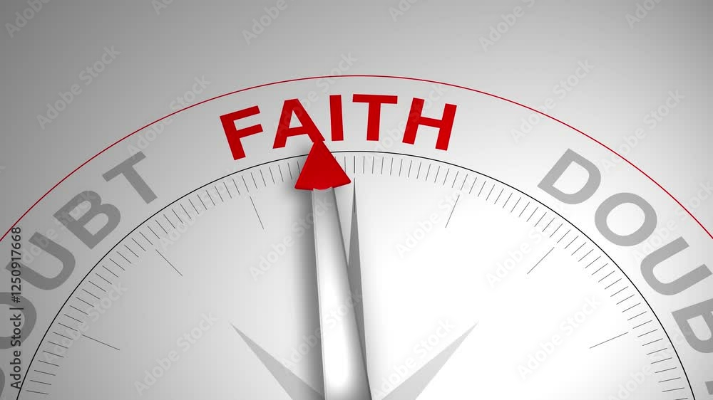 Faith text or word with a gauge arrow on a compass, representing guidance and direction on a clean white background. Ideal for business, coaching, consulting, and self-improvement concept Faith text or word with a gauge arrow on a compass, representing guidance and direction on a clean white background. Ideal for business, coaching, consulting, and self-improvement concept