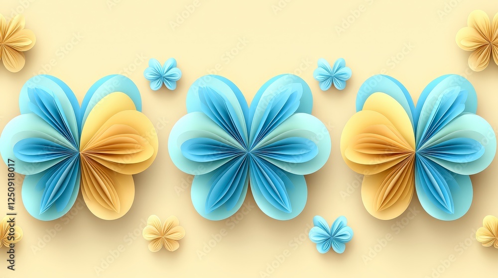 Obraz premium Colorful Floral Paper Art Design with Blue and Yellow Shades