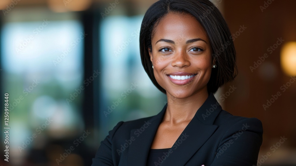 custom made wallpaper toronto digitalPortrait of a confident and successful professional woman standing with her arms crossed in a blurred corporate office setting She is smiling and exuding a positive leadership presence