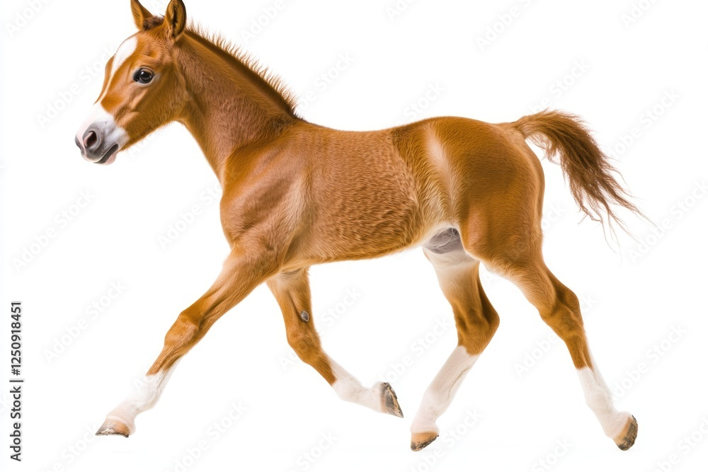 A brown horse in motion on a plain white background A brown horse in motion on a plain white background