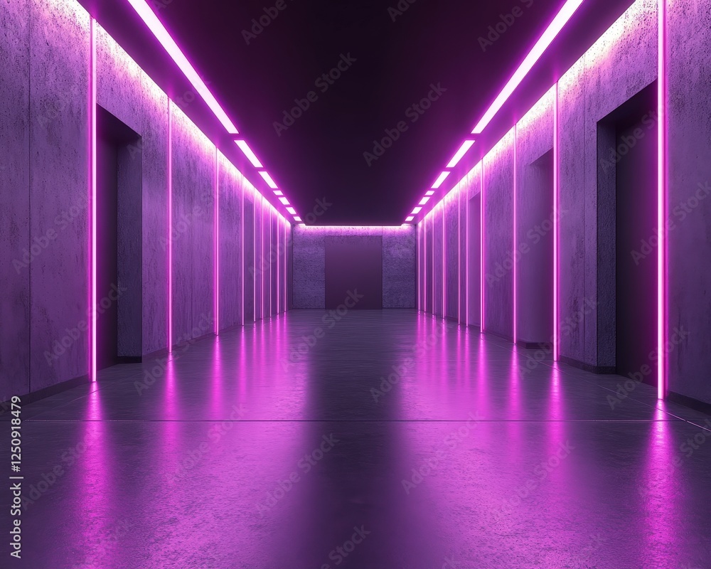 Neon Lit Hallway. Neon Lit Hallway.