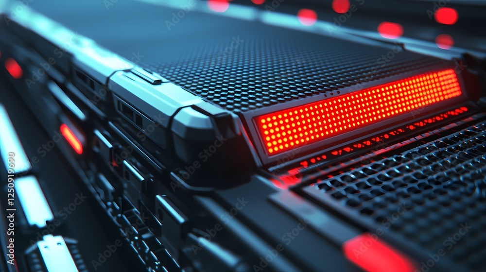 A futuristic server close-up, showcasing intricate details and vibrant red lights, highlighting modern technology and digital infrastructure. A futuristic server close-up, showcasing intricate details and vibrant red lights, highlighting modern technology and digital infrastructure.