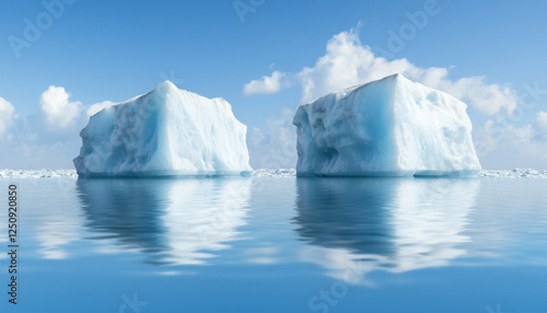 Wallpaper Mural Glacier lagoon under blue sky. Two large icebergs floating in calm glacier lagoon under clear sky Torontodigital.ca
