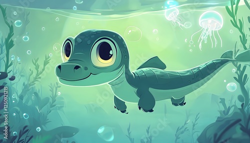 Adorable Aquatic Creature Swims Among Jellyfish And Seaweed