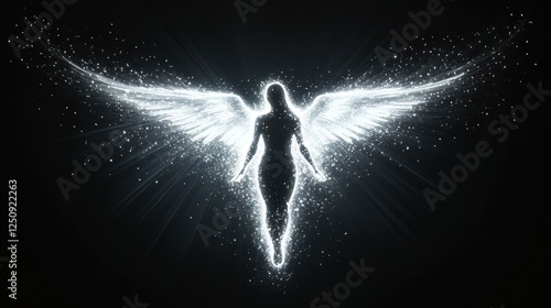 Glowing neon angel silhouette.