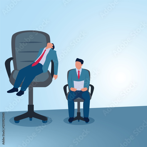 A man sleeping on a big chair and another on a small chair. Illustration for privilege, difference and injustice.