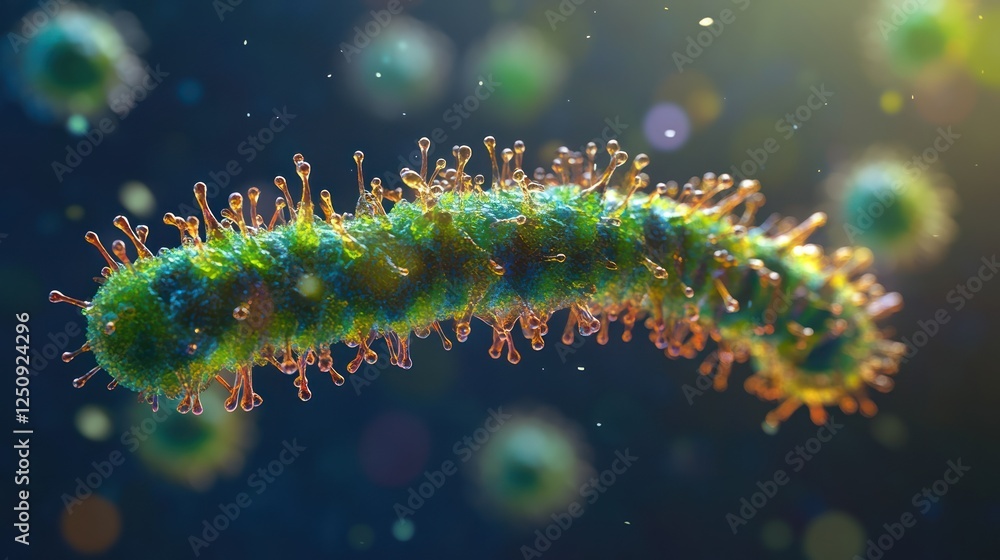 Fototapeta premium Microscopic view of a virus with spiky surface.