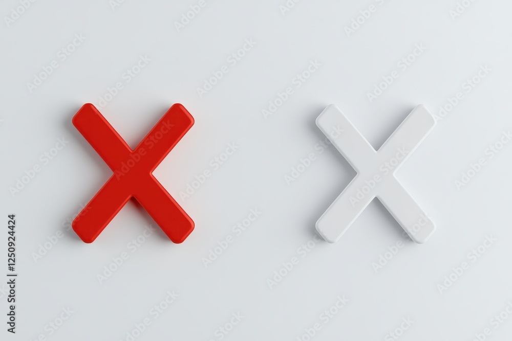 Obraz premium Contrasting red and white x shapes minimalist design modern art indoor close-up visual contrast