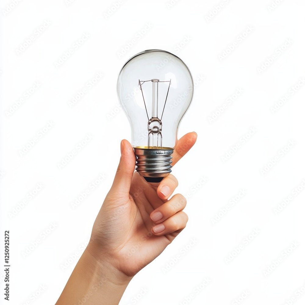 A hand holding a light bulb, symbolizing ideas innovation, against a white backdrop. A hand holding a light bulb, symbolizing ideas innovation, against a white backdrop.