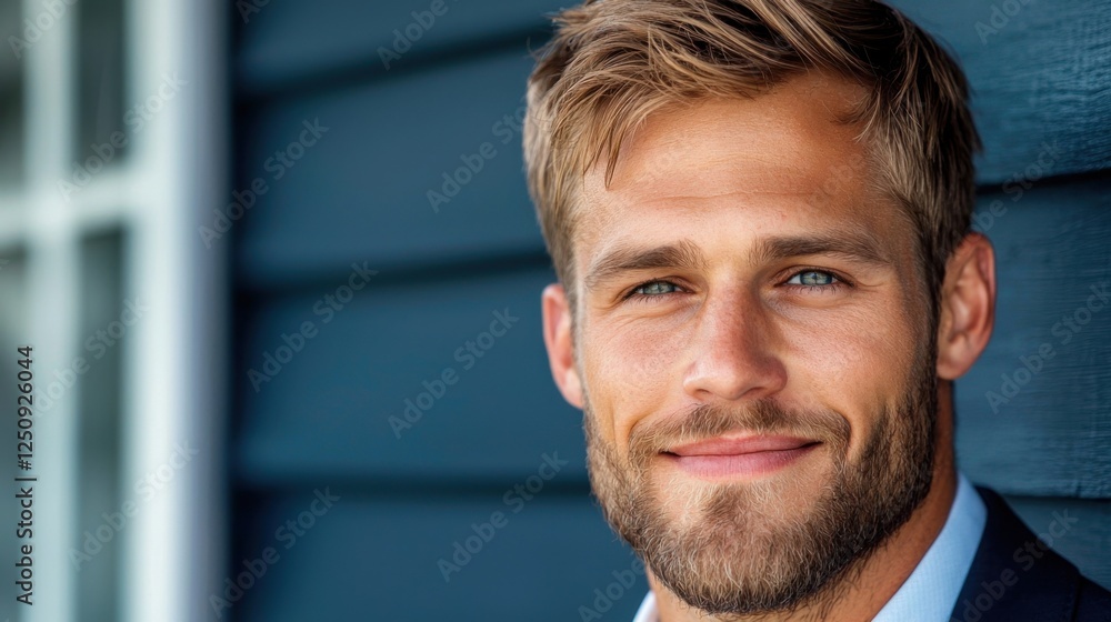 Fototapeta premium Portrait of a friendly and approachable businessman dressed in a formal suit and tie exuding confidence and professionalism in a studio setting