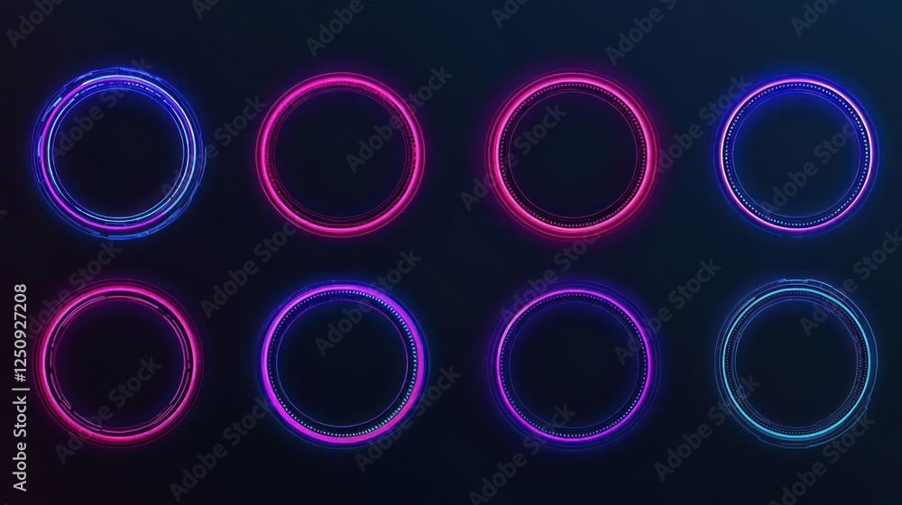 Neon Glowing Circles Design Set