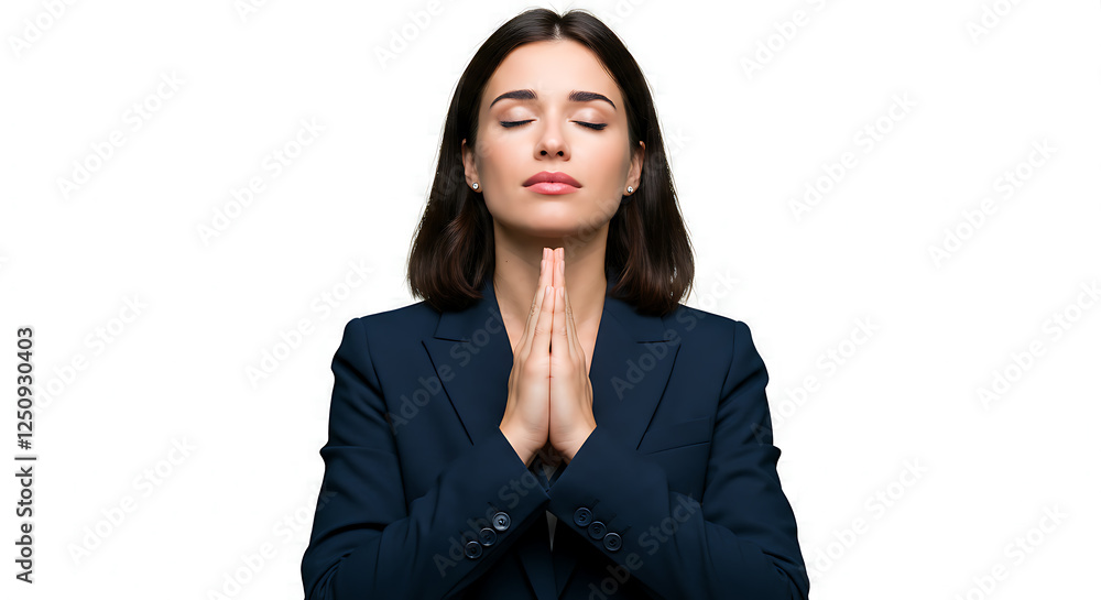 Serene Businesswoman in Prayer; A Moment of Calm and Reflection Serene Businesswoman in Prayer; A Moment of Calm and Reflection