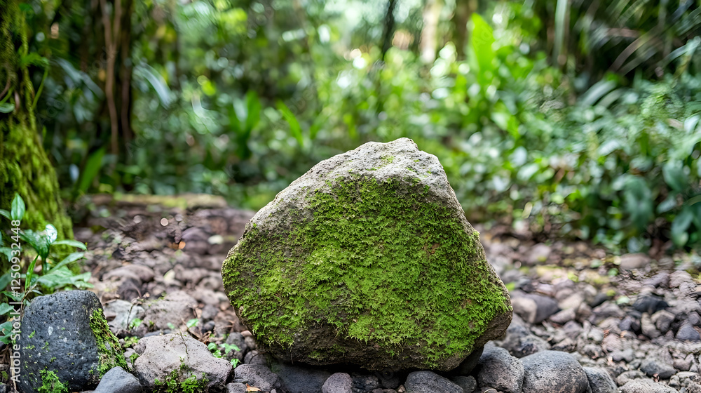 Moss growing on the rock among the vegetation in a natural environment. Stock photo for environmental science and conservation project Moss growing on the rock among the vegetation in a natural environment. Stock photo for environmental science and conservation project
