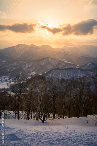 Mountain view on Mt.Moiwa , High place landmark of sapporo japan travel. photo