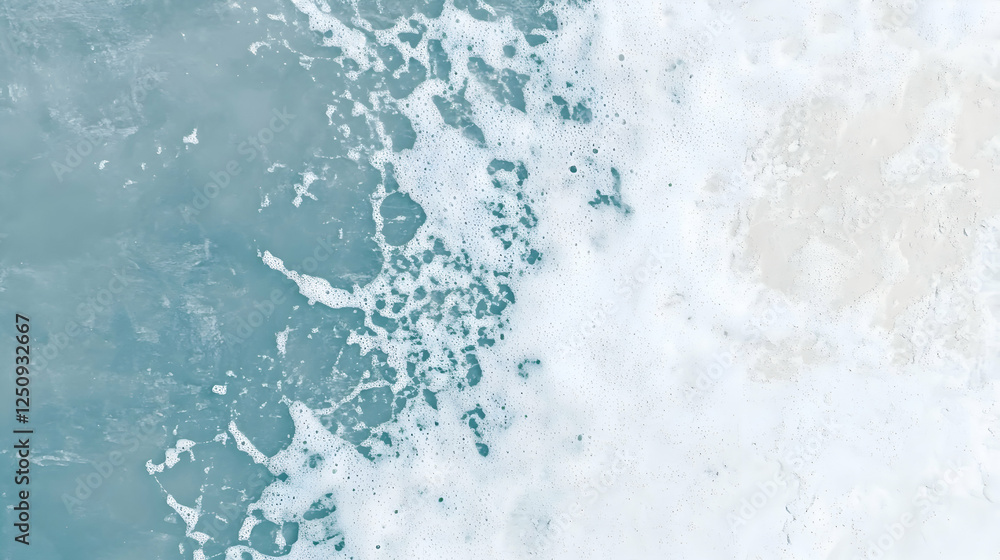 Ocean wave crests and foam at coast. White surf background for vacation, coastal design, nature, summer, and water sports themes Ocean wave crests and foam at coast. White surf background for vacation, coastal design, nature, summer, and water sports themes