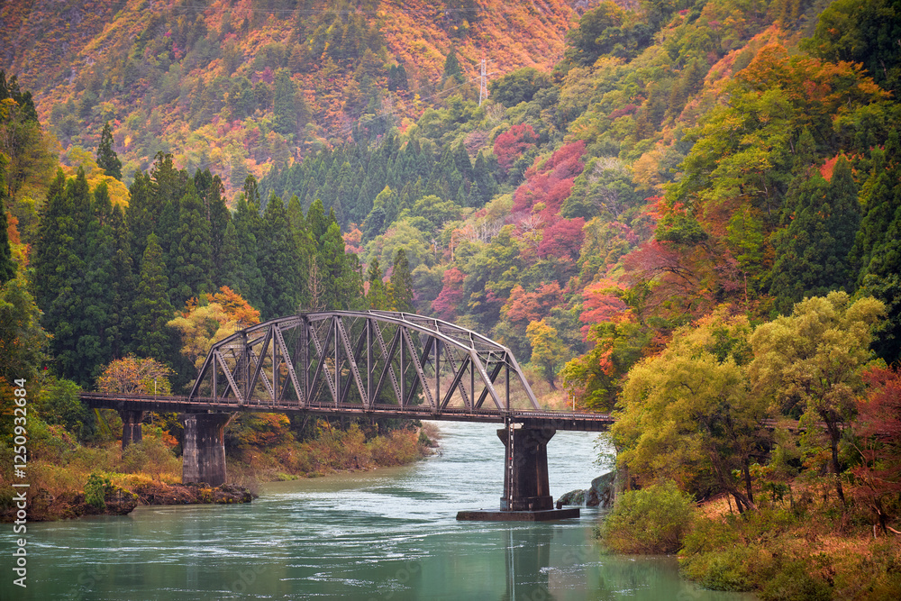 Rail way bridge in fukushima autumn seasonal forest in japan. Rail way bridge in fukushima autumn seasonal forest in japan.
