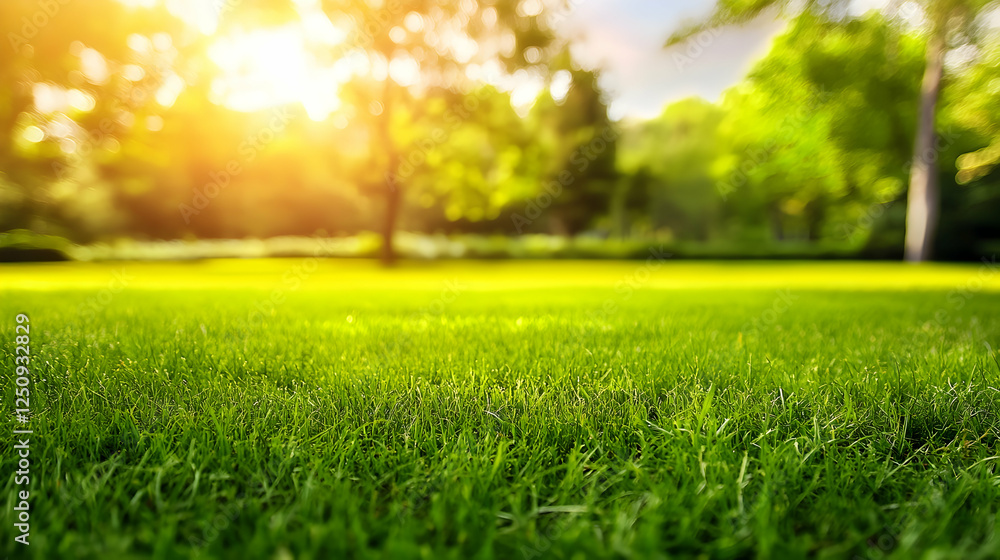 Peaceful lawn in a park setting under bright sun. Background trees provide shade and depth. For website landing pages, nature backgrounds Peaceful lawn in a park setting under bright sun. Background trees provide shade and depth. For website landing pages, nature backgrounds