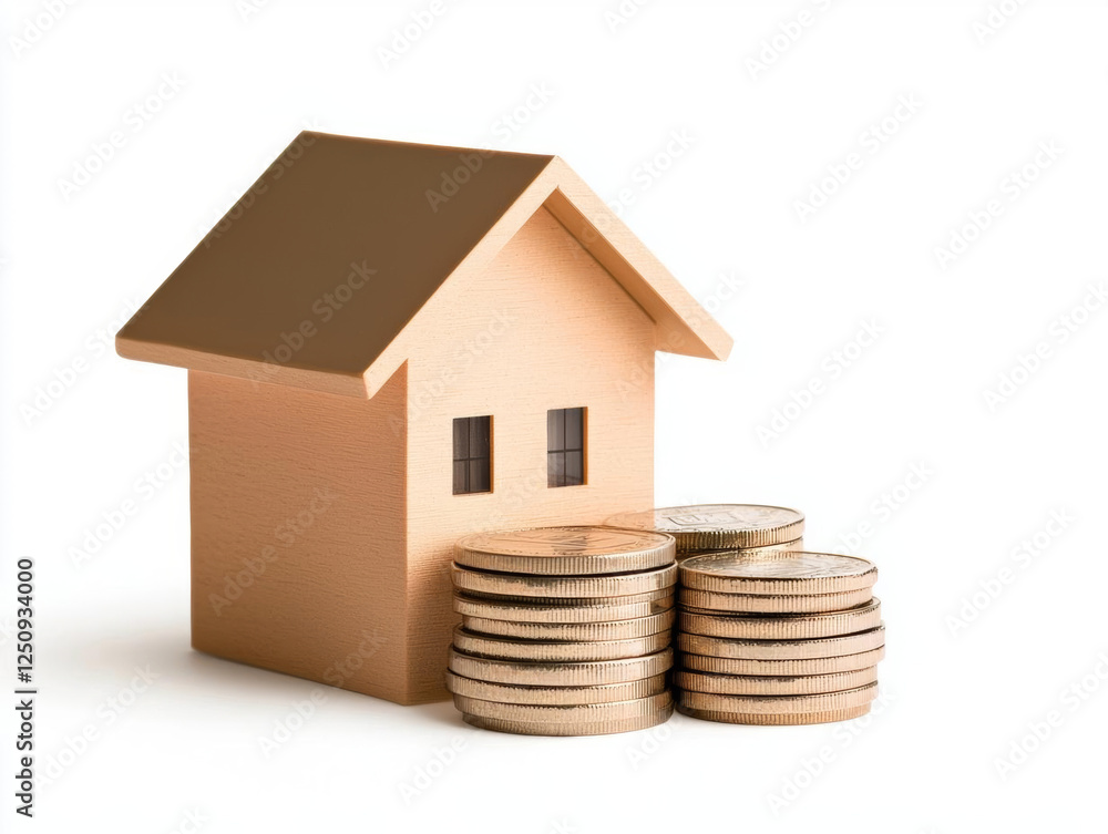 wooden house model with stacks of coins symbolizes real estate investment wooden house model with stacks of coins symbolizes real estate investment
