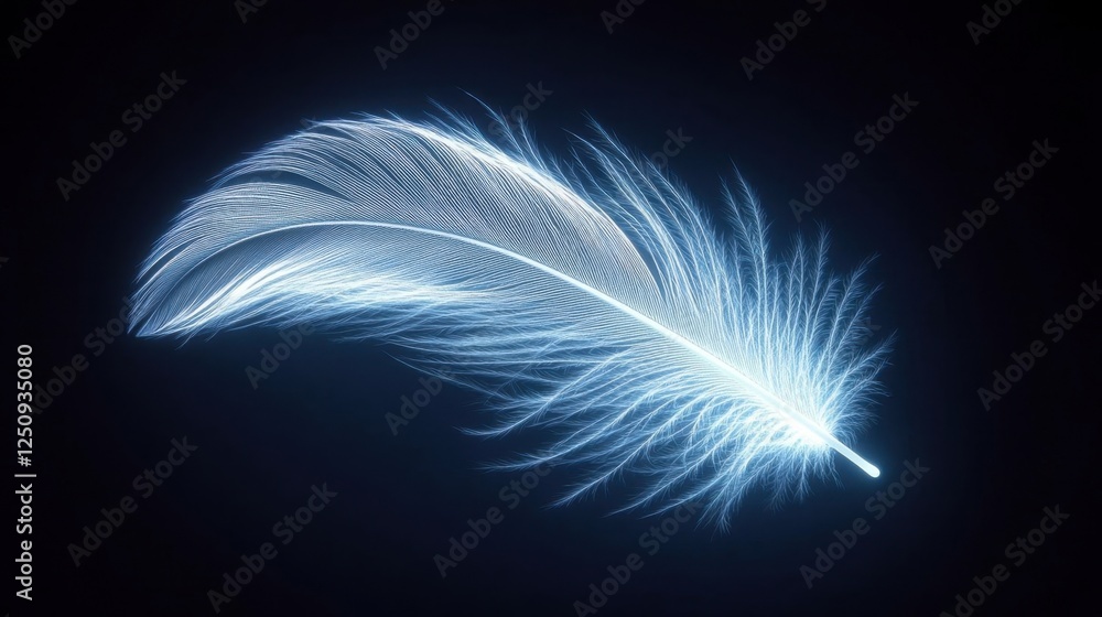 Naklejka premium A glowing white feather in darkness.