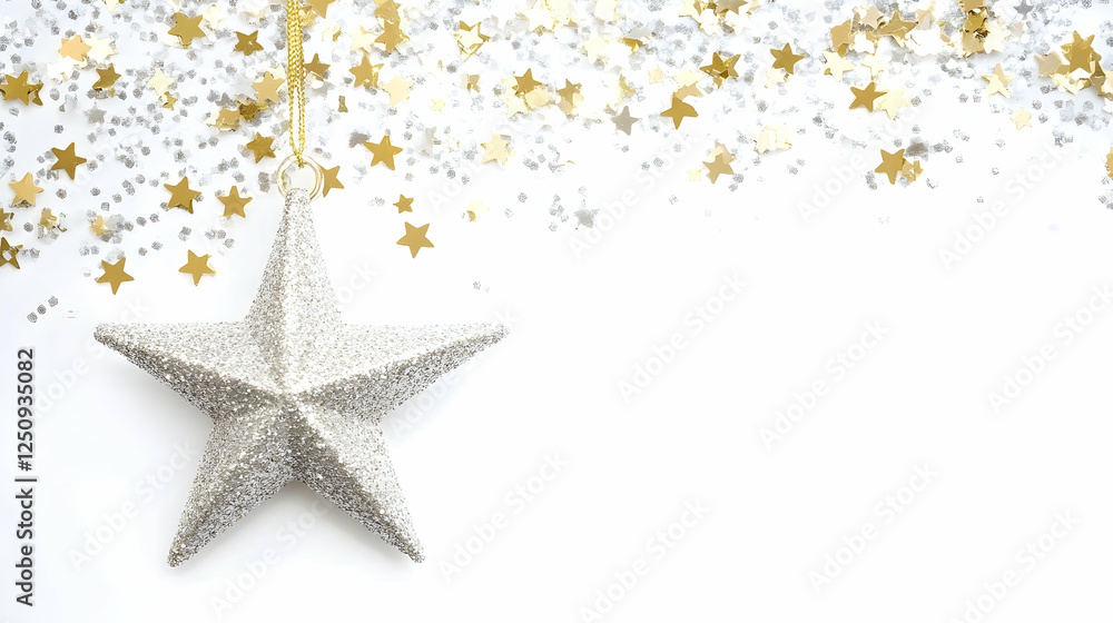 Star Ornament against Scattered Stars on White Background, For use as Xmas decoration, invites, greeting cards and celebration backgrounds Star Ornament against Scattered Stars on White Background, For use as Xmas decoration, invites, greeting cards and celebration backgrounds