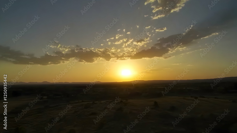 Sunset landscape. Golden sun over horizon, countryside view. Nature background for web, presentation, advertising, posters, and prints Sunset landscape. Golden sun over horizon, countryside view. Nature background for web, presentation, advertising, posters, and prints