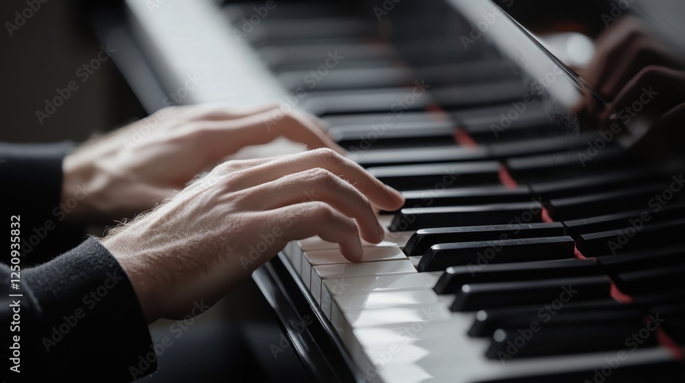 Obraz premium Person playing piano hands creating elegant melody in a well-lit room